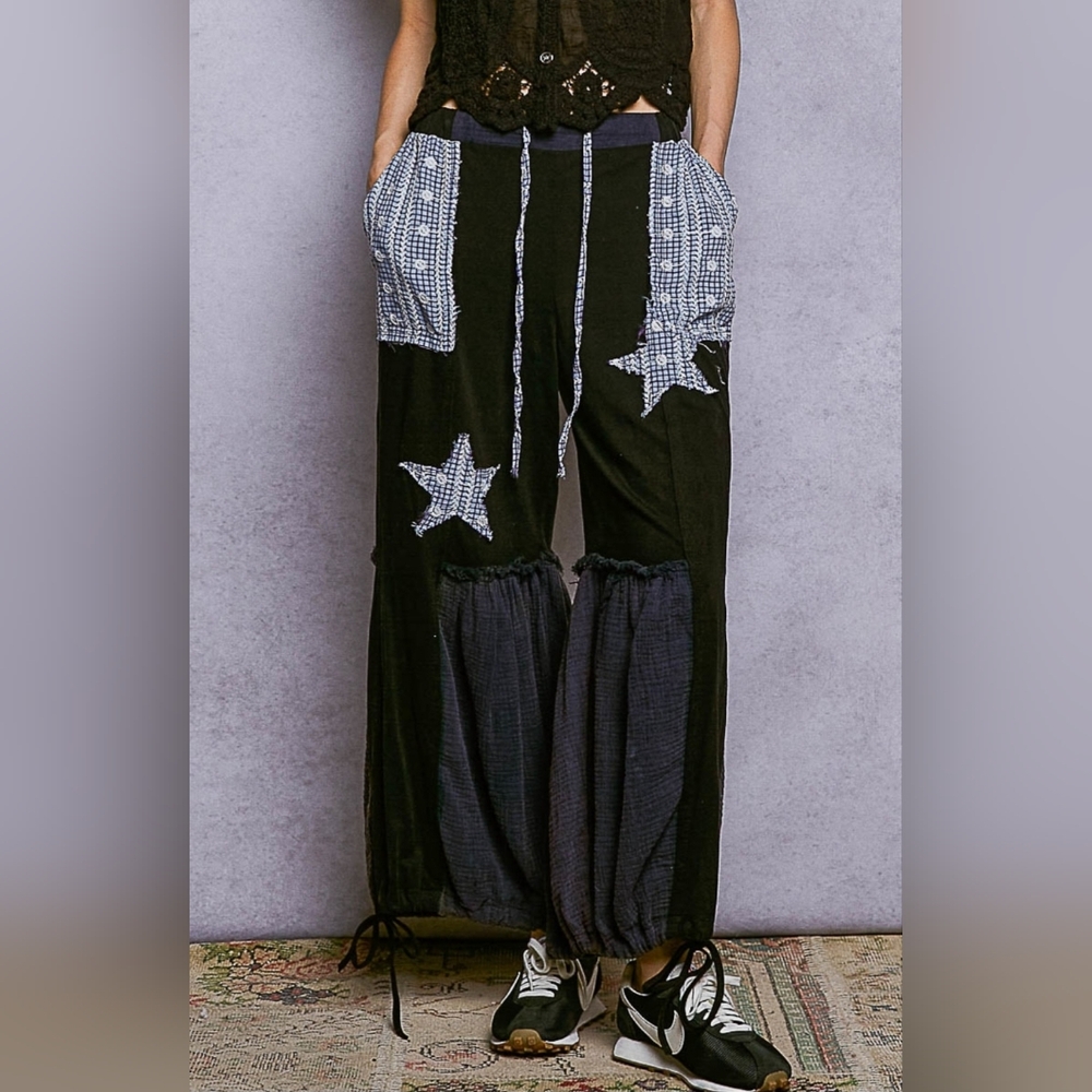 🐧#1194 POL Rebel Star Patchwork Boho Lounge Pants - Picture 1 of 6